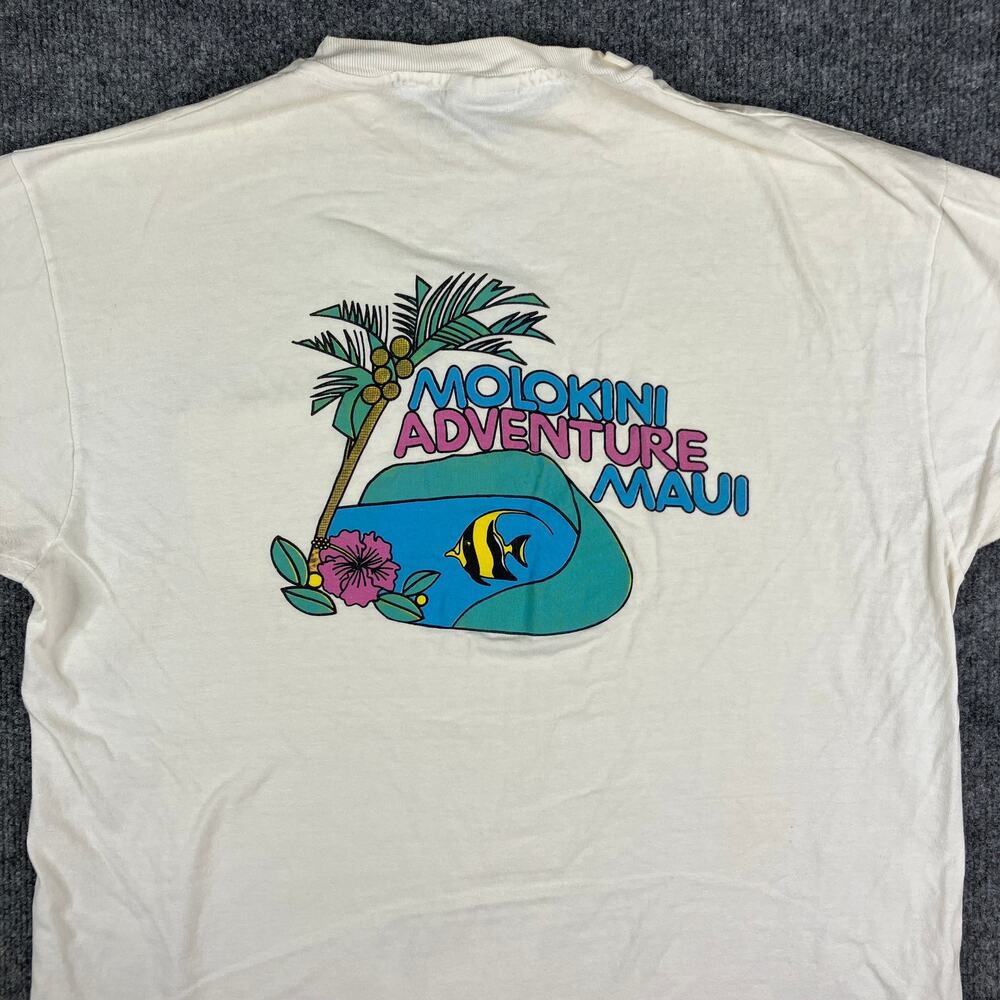 Hanes T-Shirt Mens Size XL Cream Molokini Adventure Maui Pocket Graphic USA Made
